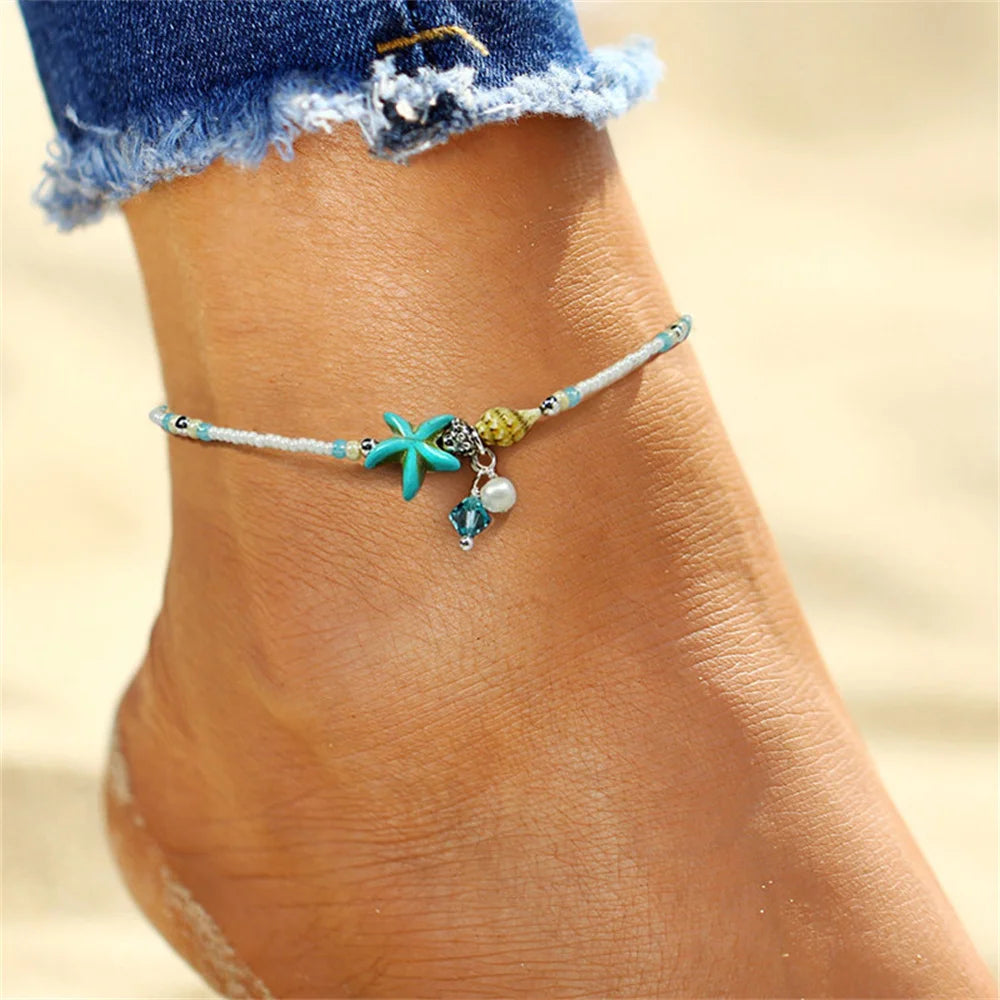 Bohemian Shell &amp; Starfish Anklet – Handmade Beach Jewelry for Women - Oria Jewel