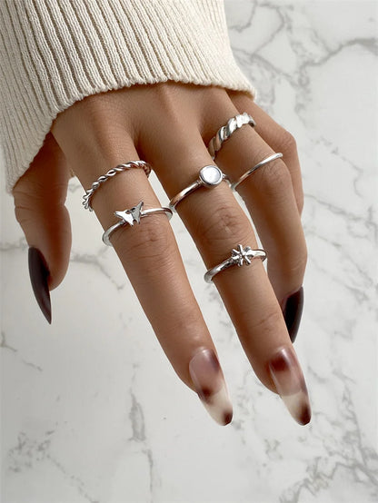 Bohemian Butterfly Pearl Rings Set for Women Shine Pearl Gothic Vintage Plated Retro Rhinestone Simple Finger Jewelry Gift - Oria Jewel
