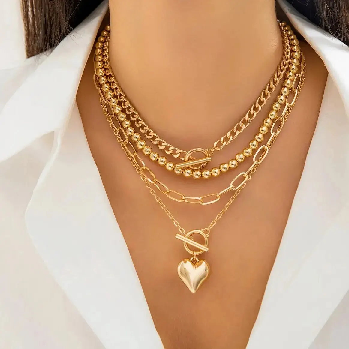 Y2K Heart Punk Necklace Set - Oria Jewel