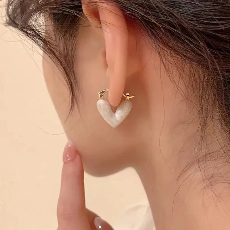Korean Sweet Minimalist Love Heart Drop Earrings for Women WhiteFashion Elegant Earrings Aesthetic Piercing Ear Jewelry - Oria Jewel