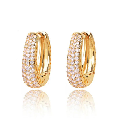 RAKOL Hollow Gold Color Hoop Earrings for Women Paved Dazzling CZ Stone Luxury Trendy Female Circle Earrings Statement Jewelry - Oria Jewel