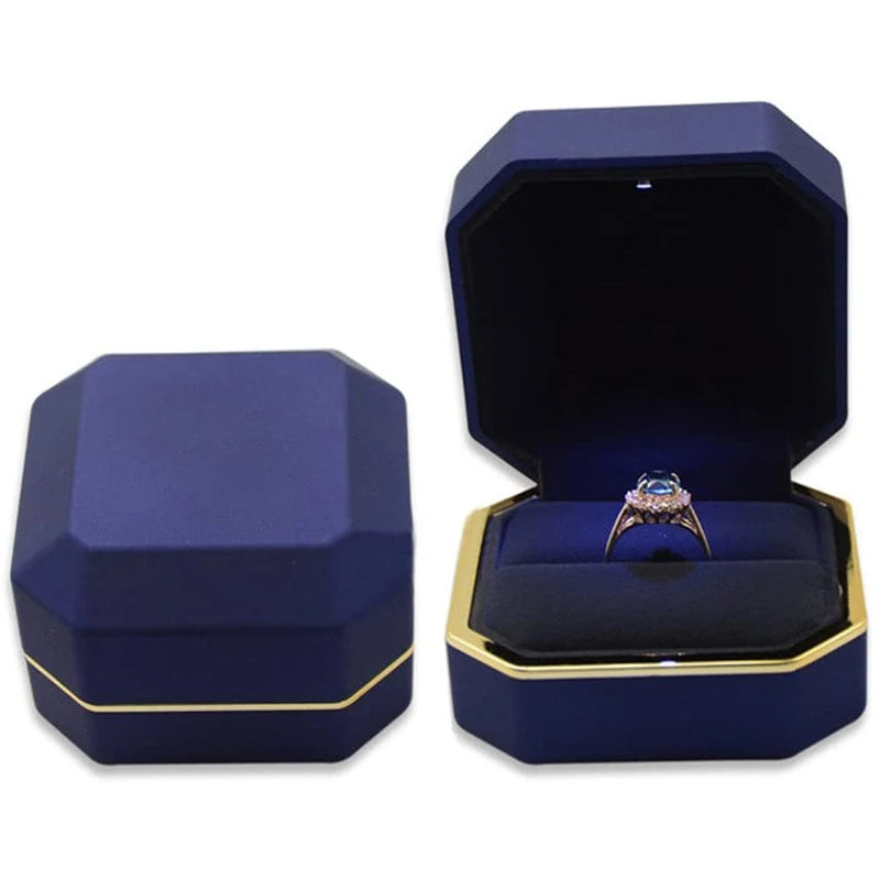 1 Pcs LED Jewelry Ring Box Luxury Velvet Rubber Necklace Pendant Gifts Display With Light For Proposal Engagement Wedding Case - Oria Jewel
