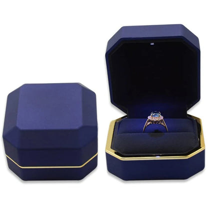 1 Pcs LED Jewelry Ring Box Luxury Velvet Rubber Necklace Pendant Gifts Display With Light For Proposal Engagement Wedding Case - Oria Jewel