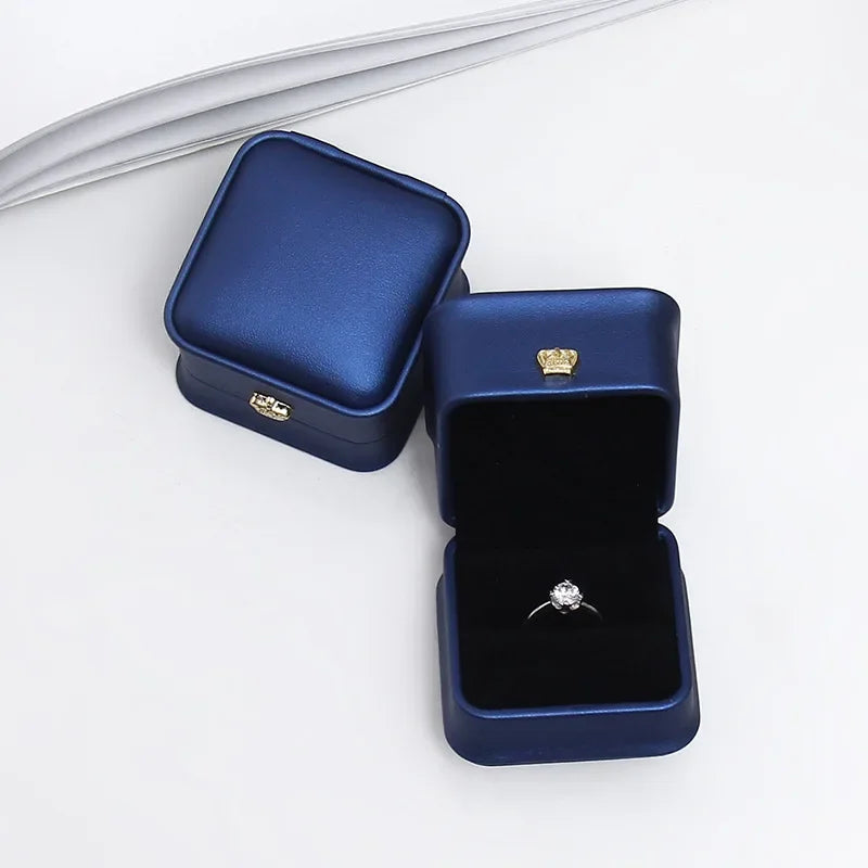 Ring Box Couple Proposal Ring Boxes PU Leather Jewelry Gift Case Ring Earrings Jewelry Display for Wedding Engagement - Oria Jewel