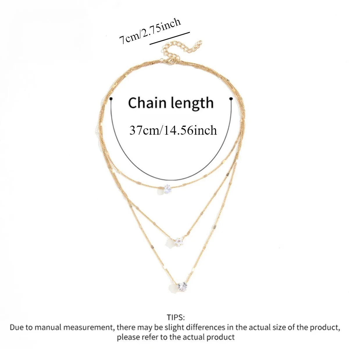 Multi-layer Five-pointed Star Heart Shape Water Drop Pendant Chain Necklace Alloy Material Glass Collarbone Chain Sexy Women&
