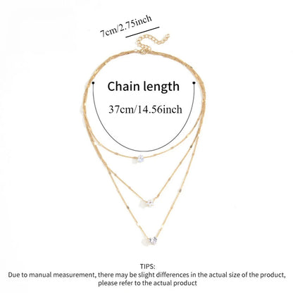 Multi-layer Five-pointed Star Heart Shape Water Drop Pendant Chain Necklace Alloy Material Glass Collarbone Chain Sexy Women&