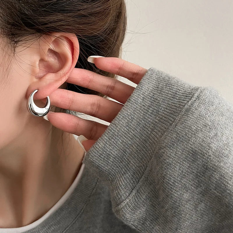 Punk Oval Hoop Earrings Metallic Geometric Ear Buckle Minimalist Style U-shaped Ear Buckle Daily Life Earring Accessories - Oria Jewel