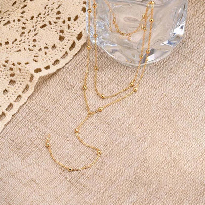 Gold Plated Lariat Necklace for Women, Double Laryered Long Chain Drop Pendant Choker Necklaces Fashion Gifts - Oria Jewel