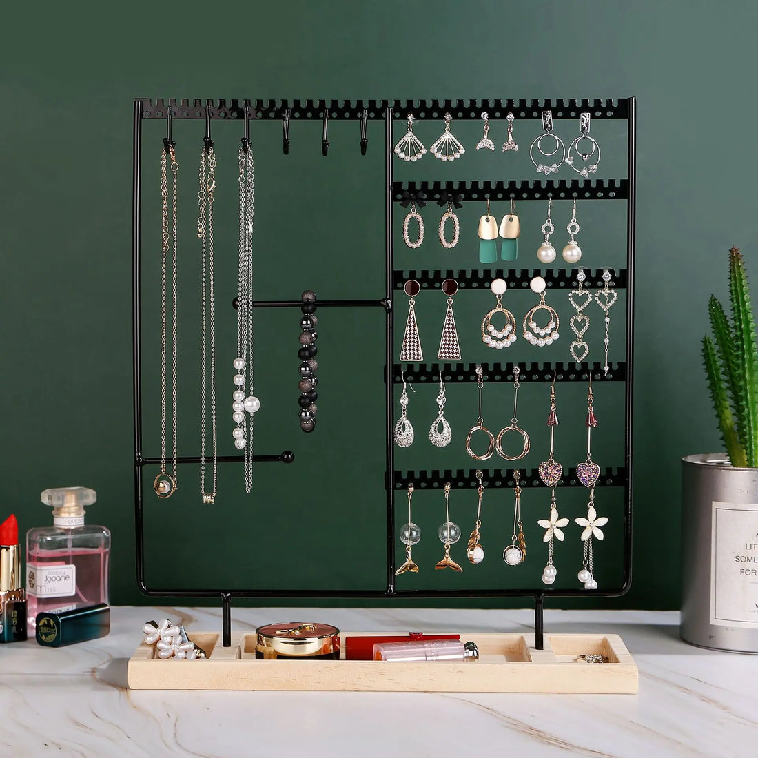 Multifunctional Earring Display Rack Necklace Ring Storage Rack Detachable Wooden Bottom Women Bracelet Watch Jewelry Rack - Oria Jewel