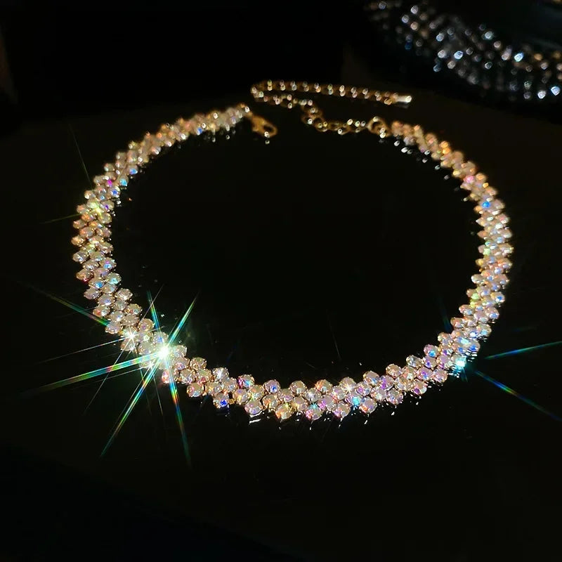 Luxury Rhinestone Choker Necklace – Geometric Crystal Statement - Oria Jewel