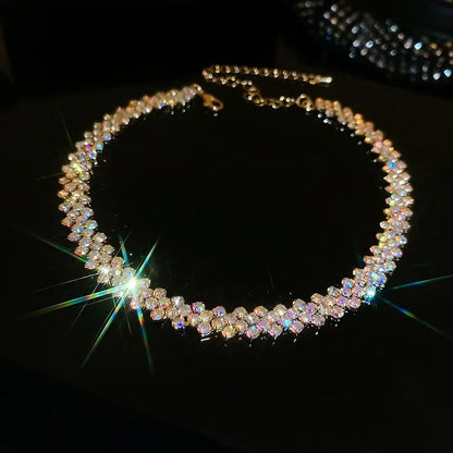 Luxury Rhinestone Choker Necklace – Geometric Crystal Statement - Oria Jewel