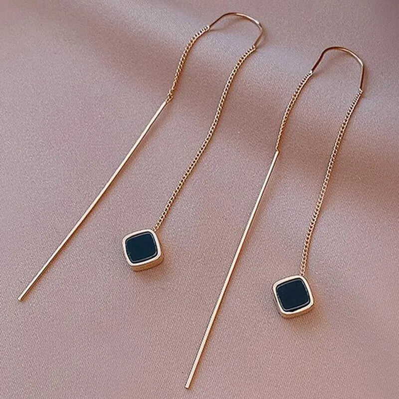 Simple Geometric Square Drop Earring For Women Korean Fashion Gold-color Line Long Tassel Dangle Earrings Party Jewelry Gift - Oria Jewel