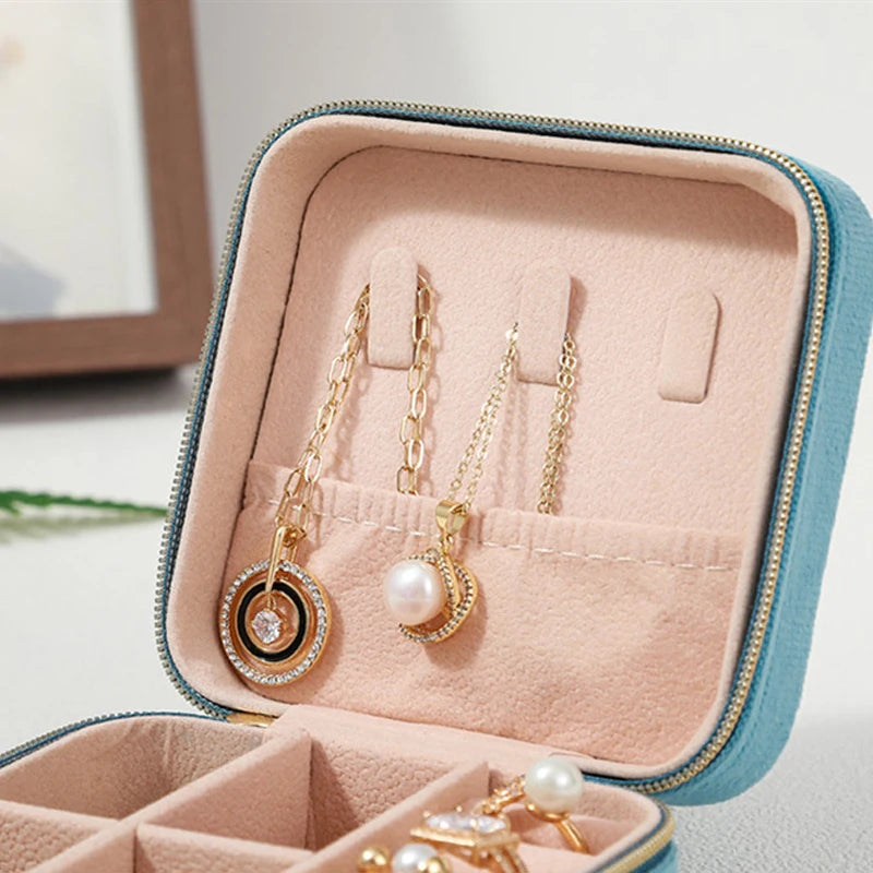 Velvet Jewelry Box For Women Necklace Ring Earrings Organizer Holder Travel Portable Zipper Square Jewelry Storage Case - Oria Jewel