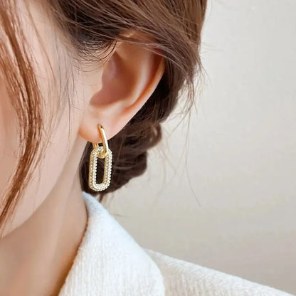 Rhinestone Double Hoop Earrings - Oria Jewel