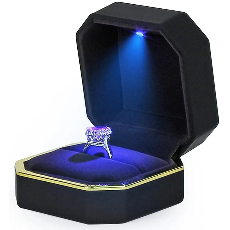 1 Pcs LED Jewelry Ring Box Luxury Velvet Rubber Necklace Pendant Gifts Display With Light For Proposal Engagement Wedding Case - Oria Jewel
