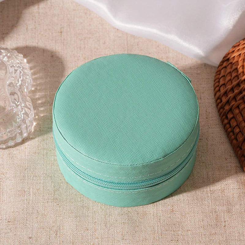 Portable Round Jewelry Box Necklaces Earrings Rings Jewelry Organizer Display Travel Jewelry Case Boxes Pu Leather Storage Box - Oria Jewel