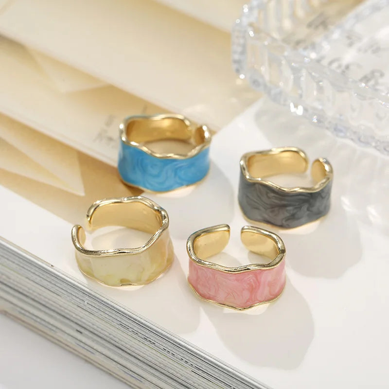 1PC Vintage Enamel Irregular Shape Rings For Women Gold Color Geometric Adjustable Open Ring Female Fashion Party Jewelry Gift - Oria Jewel