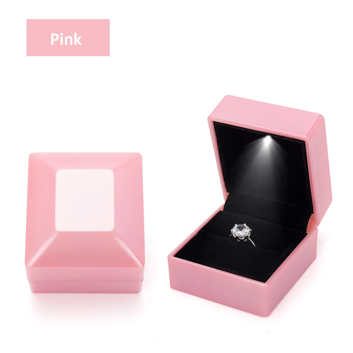 1 Pcs LED Jewelry Ring Box Luxury Velvet Rubber Necklace Pendant Gifts Display With Light For Proposal Engagement Wedding Case - Oria Jewel