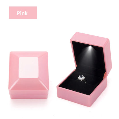 1 Pcs LED Jewelry Ring Box Luxury Velvet Rubber Necklace Pendant Gifts Display With Light For Proposal Engagement Wedding Case - Oria Jewel