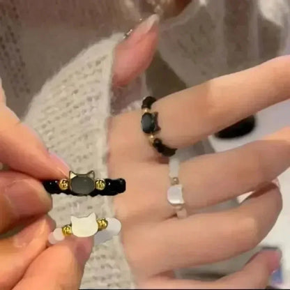 Ring beads minimalist finger toy ring cute black and white cat ring for men and women party accessories jewelry - Oria Jewel
