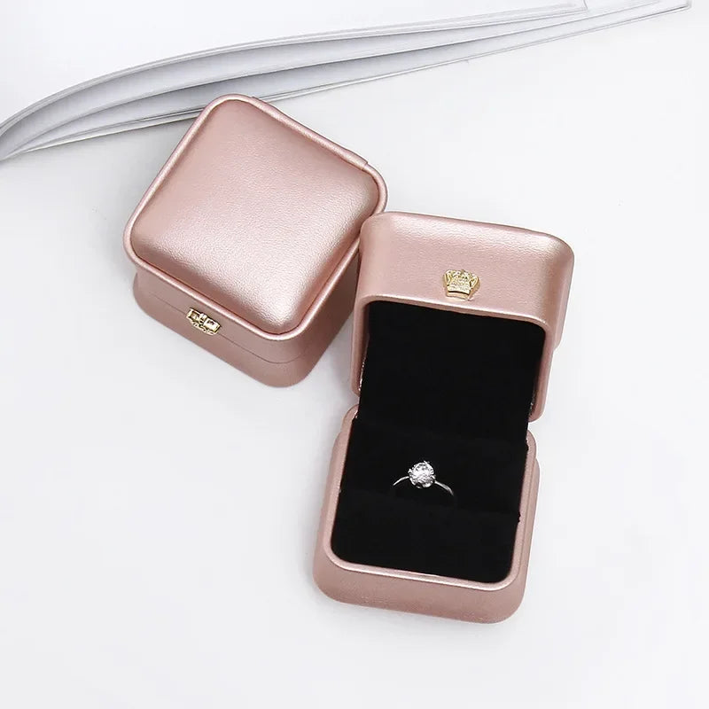 Ring Box Couple Proposal Ring Boxes PU Leather Jewelry Gift Case Ring Earrings Jewelry Display for Wedding Engagement - Oria Jewel