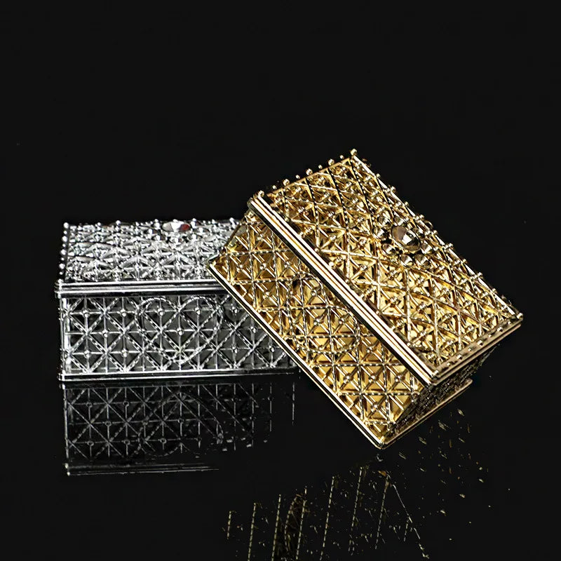 2 PCs Mini Treasure Storage Jewelry Box Silver-color Hollow Flower Pattern Jewelry Case Boxes for Necklace Earring Ring - Oria Jewel