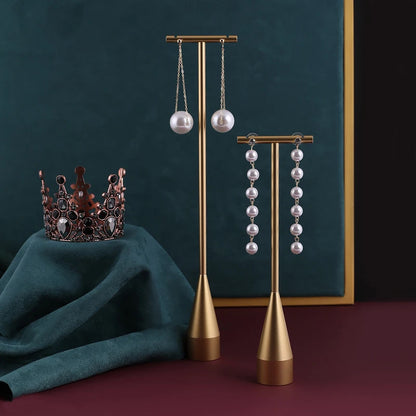 Gold Metal Hand Ring Holder Finger Jewelry Tower Earring T Bar Shelf Hanging Display Stand Ear Studs Storage Organizer Hole Rack - Oria Jewel