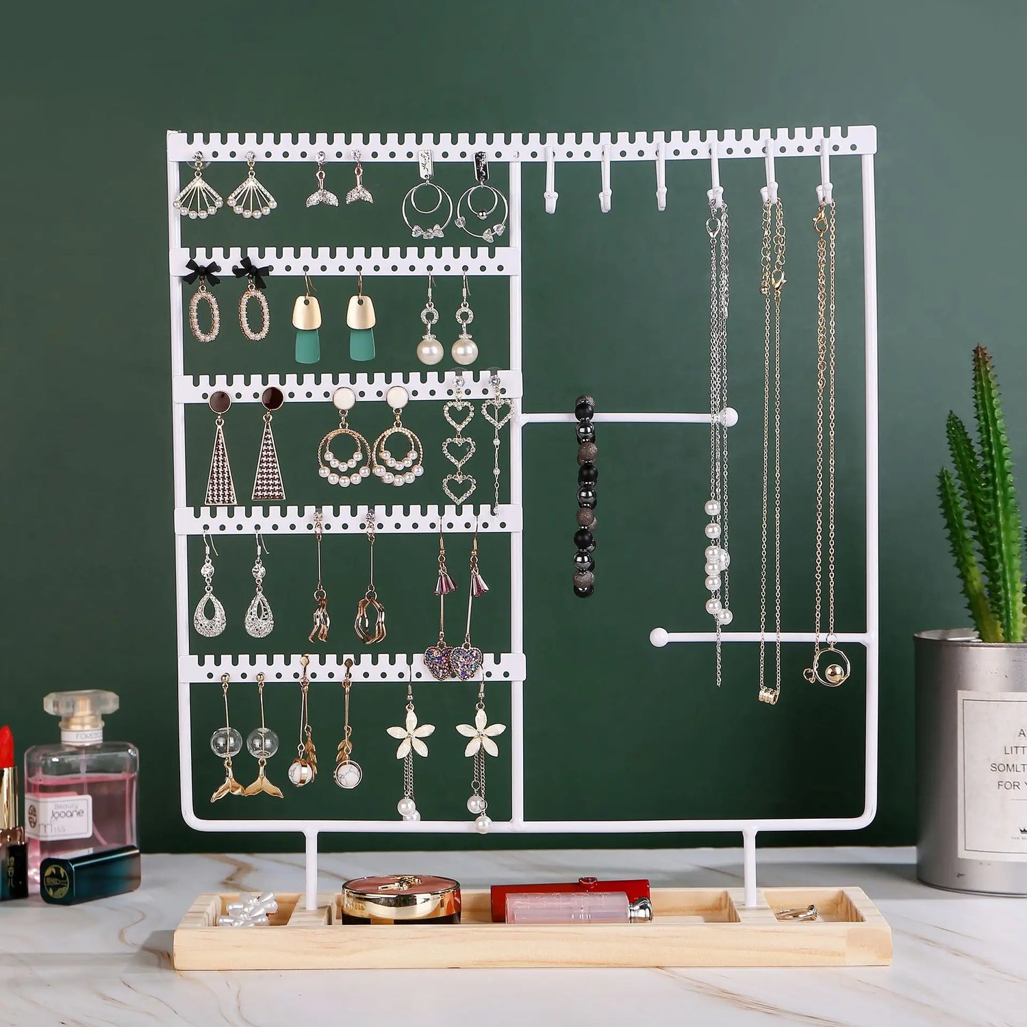 Multifunctional Earring Display Rack Necklace Ring Storage Rack Detachable Wooden Bottom Women Bracelet Watch Jewelry Rack - Oria Jewel