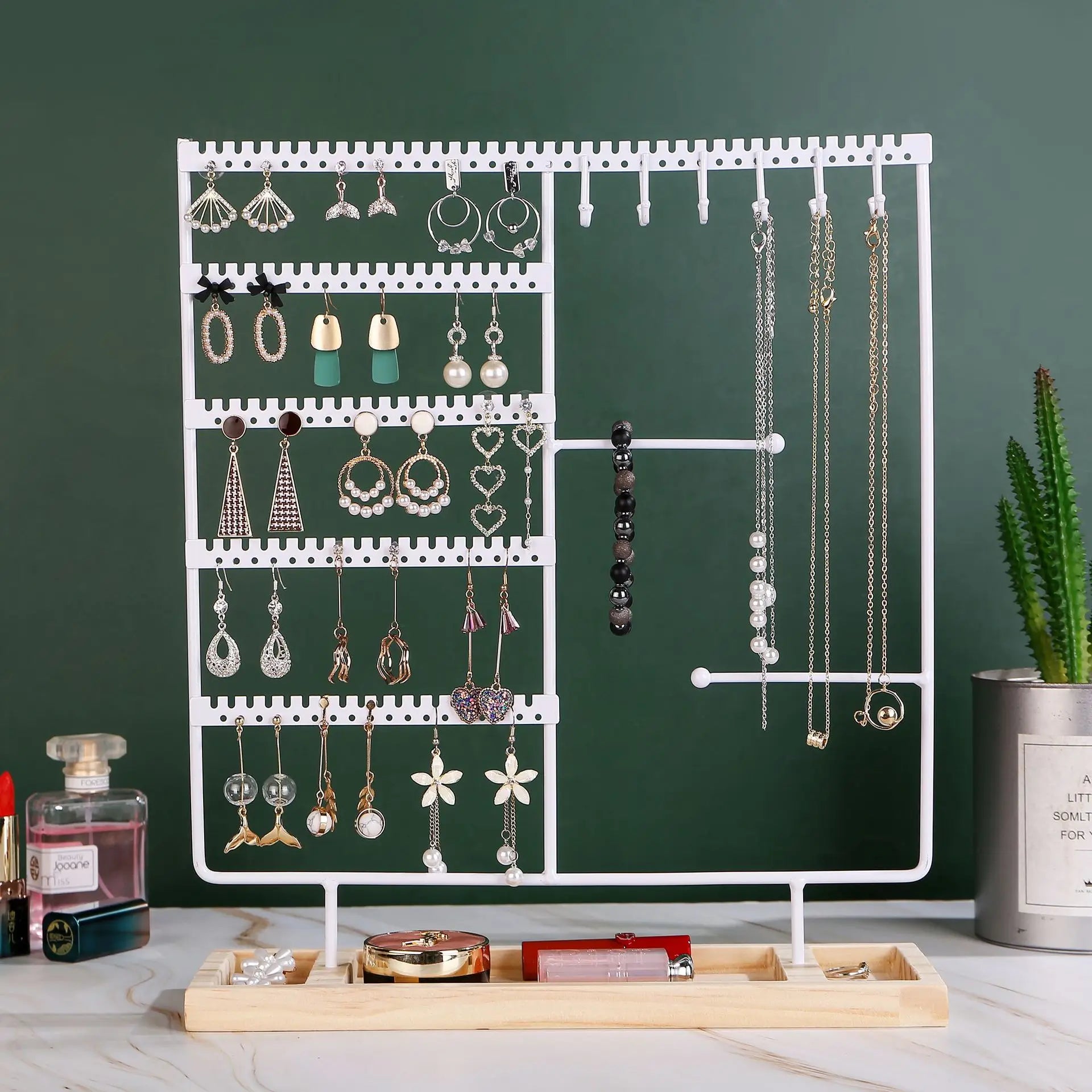 Multifunctional Earring Display Rack Necklace Ring Storage Rack Detachable Wooden Bottom Women Bracelet Watch Jewelry Rack - Oria Jewel