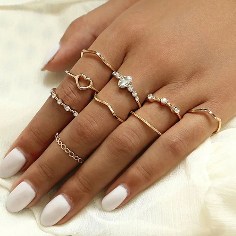 Bohemian Butterfly Pearl Rings Set for Women Shine Pearl Gothic Vintage Plated Retro Rhinestone Simple Finger Jewelry Gift - Oria Jewel
