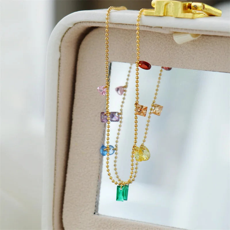Colorful Zircon Drop Necklace - Oria Jewel