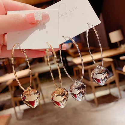 2024 New Heart Pendant Drop Earrings for Women Fashion Gold Color Design Exaggerate Big Circle Hoops Earring Korean Jewelry Gift - Oria Jewel