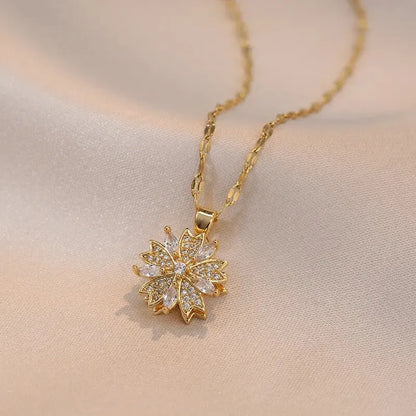 Zircon Flower Pendant Necklace - Oria Jewel