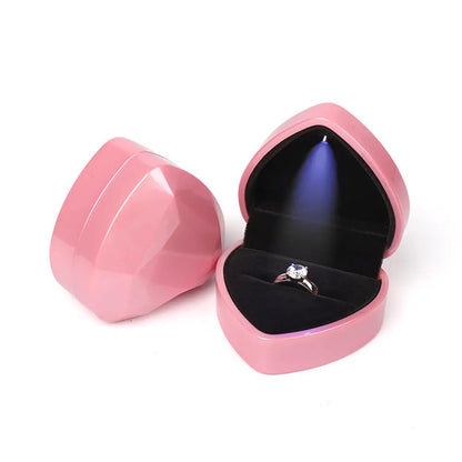 1 Pcs LED Jewelry Ring Box Luxury Velvet Rubber Necklace Pendant Gifts Display With Light For Proposal Engagement Wedding Case - Oria Jewel