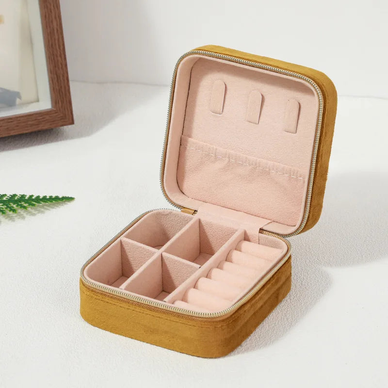Velvet Jewelry Box For Women Necklace Ring Earrings Organizer Holder Travel Portable Zipper Square Jewelry Storage Case - Oria Jewel