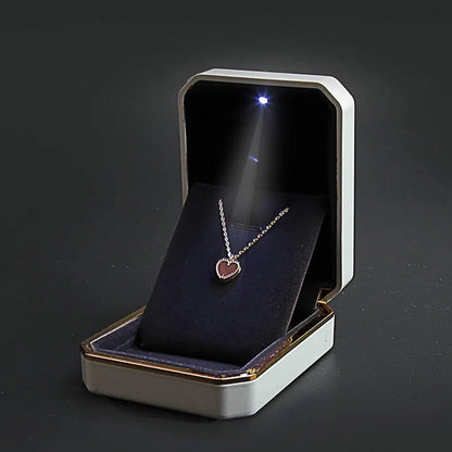 1 Pcs LED Jewelry Ring Box Luxury Velvet Rubber Necklace Pendant Gifts Display With Light For Proposal Engagement Wedding Case - Oria Jewel