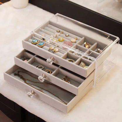 1 High-Capacity 3-Layer Flannel Jewelry Box Drawer – Storage for Earrings, Necklaces &amp; Rings - Oria Jewel