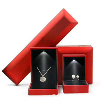 1 Pcs LED Jewelry Ring Box Luxury Velvet Rubber Necklace Pendant Gifts Display With Light For Proposal Engagement Wedding Case - Oria Jewel