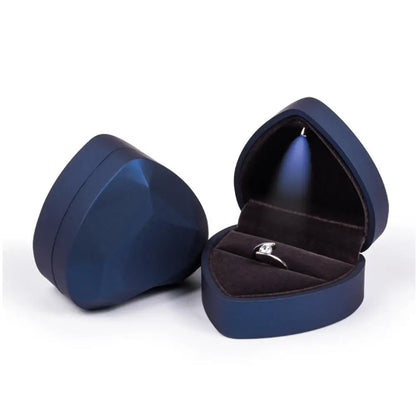 1 Pcs LED Jewelry Ring Box Luxury Velvet Rubber Necklace Pendant Gifts Display With Light For Proposal Engagement Wedding Case - Oria Jewel