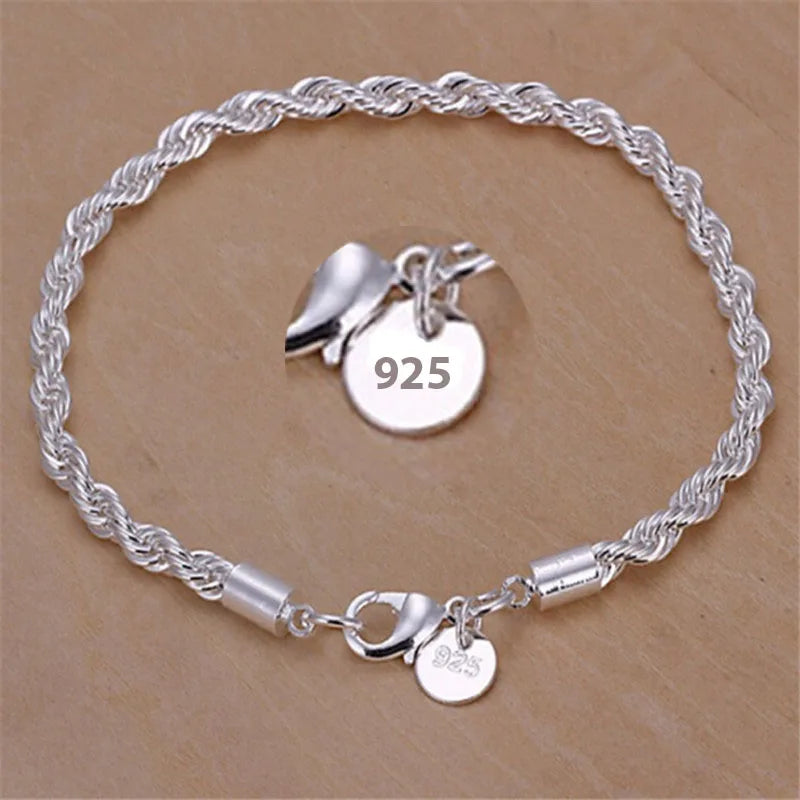 925 Sterling Silver Twisted Rope Bracelet for Men &amp; Women - Oria Jewel