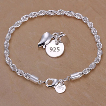 925 Sterling Silver Twisted Rope Bracelet for Men &amp; Women - Oria Jewel