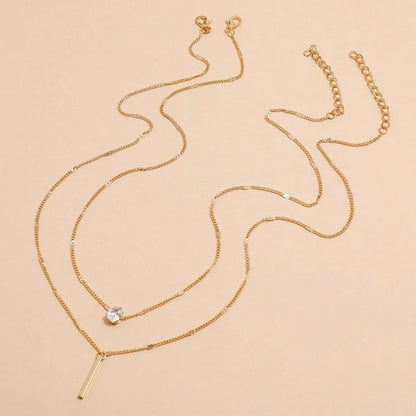 Multi-layer Five-pointed Star Heart Shape Water Drop Pendant Chain Necklace Alloy Material Glass Collarbone Chain Sexy Women&
