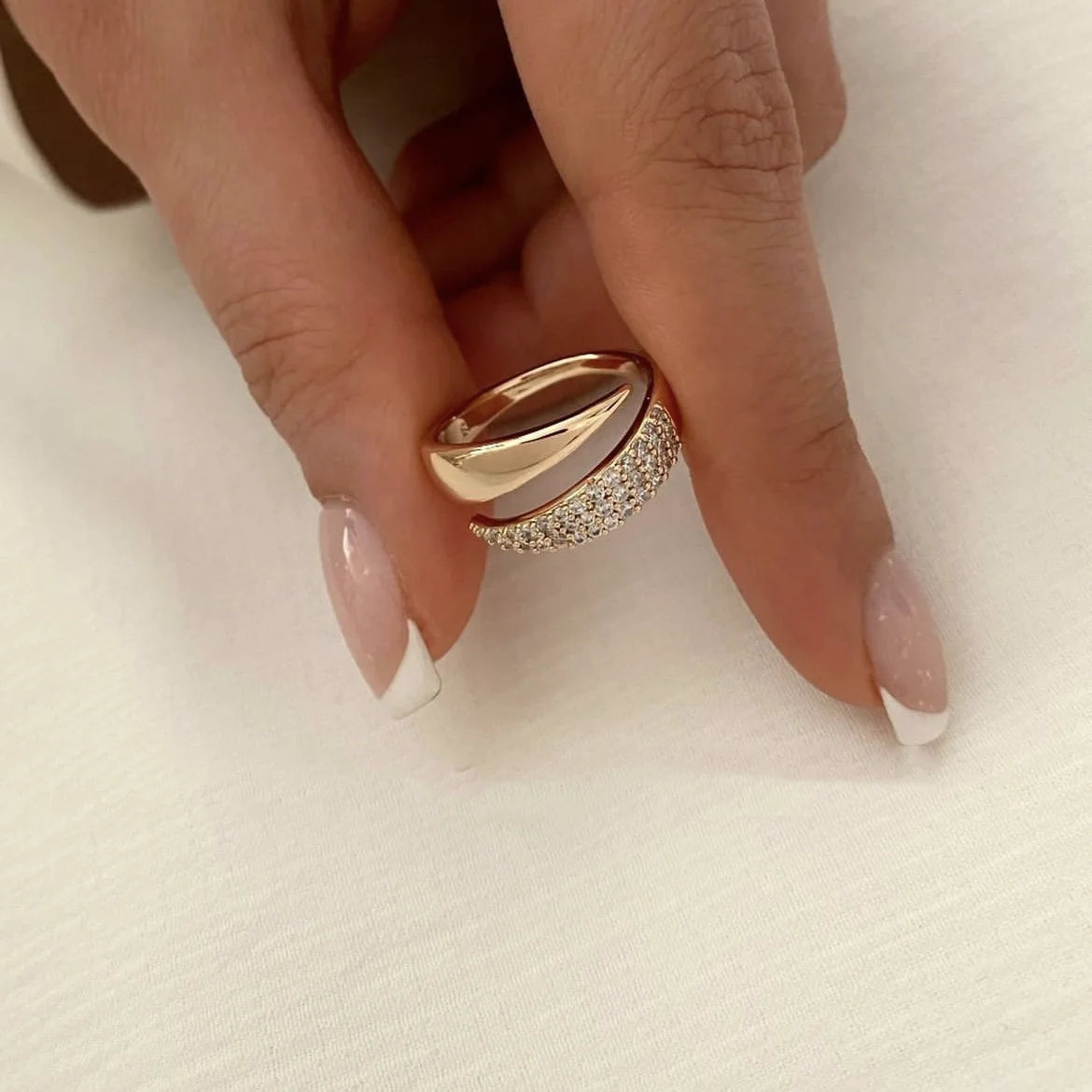 2024 Nwe Stainless Steel 18 K Gold Plated Sun Rings for Women Natural Stone Inlaid in Hollow Metal Texture Ring Trendy Jewelry - Oria Jewel
