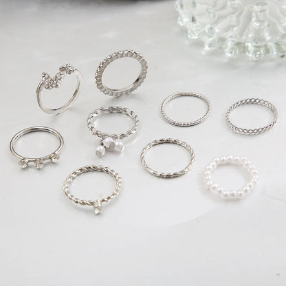 Bohemian Butterfly Pearl Rings Set for Women Shine Pearl Gothic Vintage Plated Retro Rhinestone Simple Finger Jewelry Gift - Oria Jewel