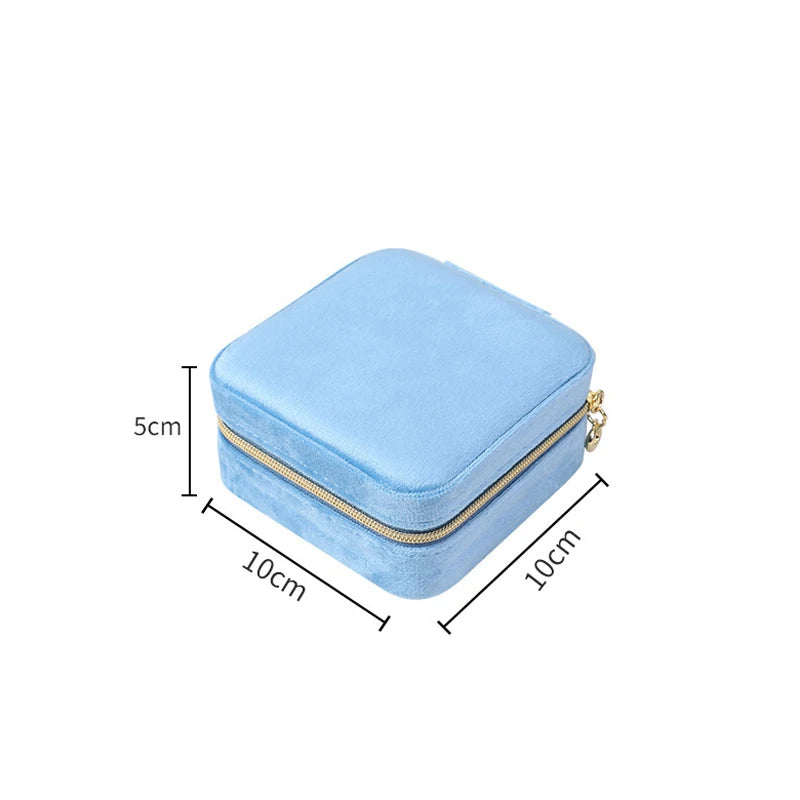 Velvet Jewelry Box For Women Necklace Ring Earrings Organizer Holder Travel Portable Zipper Square Jewelry Storage Case - Oria Jewel