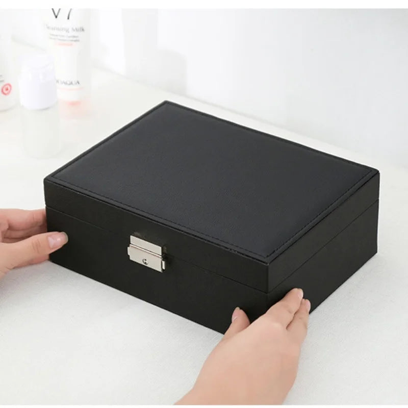 Double-layer Wooden Jewlery Box Ring Box Jewelry Boxes and Packaging with PU Leather Jewelry Storage Organizer and Makeup Case - Oria Jewel