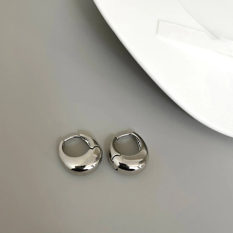 Punk Oval Hoop Earrings Metallic Geometric Ear Buckle Minimalist Style U-shaped Ear Buckle Daily Life Earring Accessories - Oria Jewel