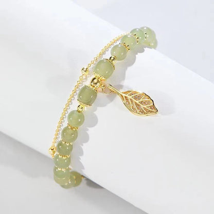 Green Jade Double Chain Bracelet - Oria Jewel
