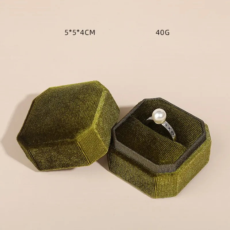 Corduroy Ring box 5x5x4cm Small Size Four Color Spot Hexagon Flannelette Ring Jewelry Box For Wedding &amp;Engagement - Oria Jewel