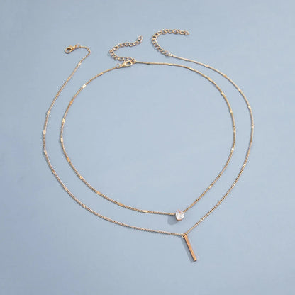 Multi-layer Five-pointed Star Heart Shape Water Drop Pendant Chain Necklace Alloy Material Glass Collarbone Chain Sexy Women&
